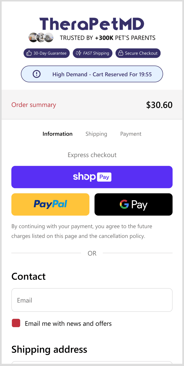 Checkout before redesign